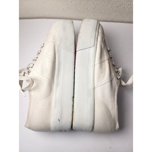Superga Unisex White Canvas Platform Sneakers Lace-Up Casual Shoes Size M6/ W 7. - Picture 6 of 13
